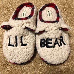 Dearfoams Lil Bear slip on‎ fuzzy Christmas slippers kids size 2/3 Sherpa